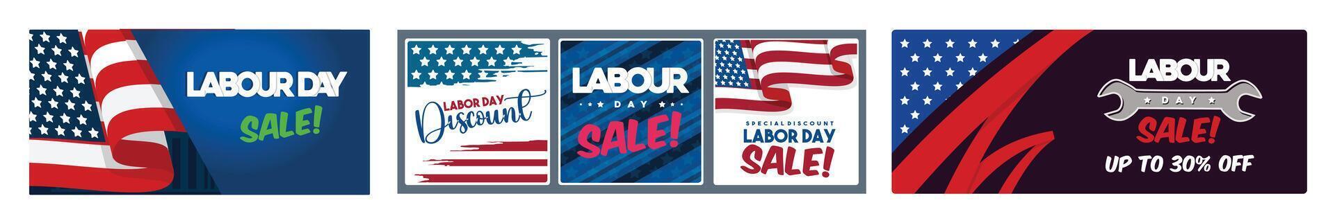 Labor Day holiday shopping discount promo with American flag. vector