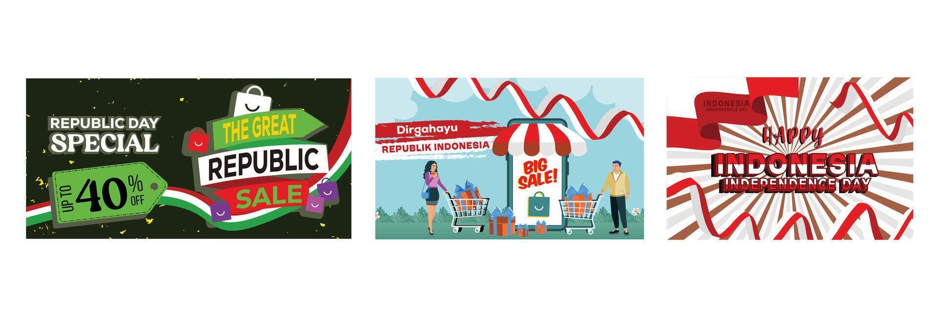 Sales promotion advertisement during Indonesian Independence Day on social media. vector