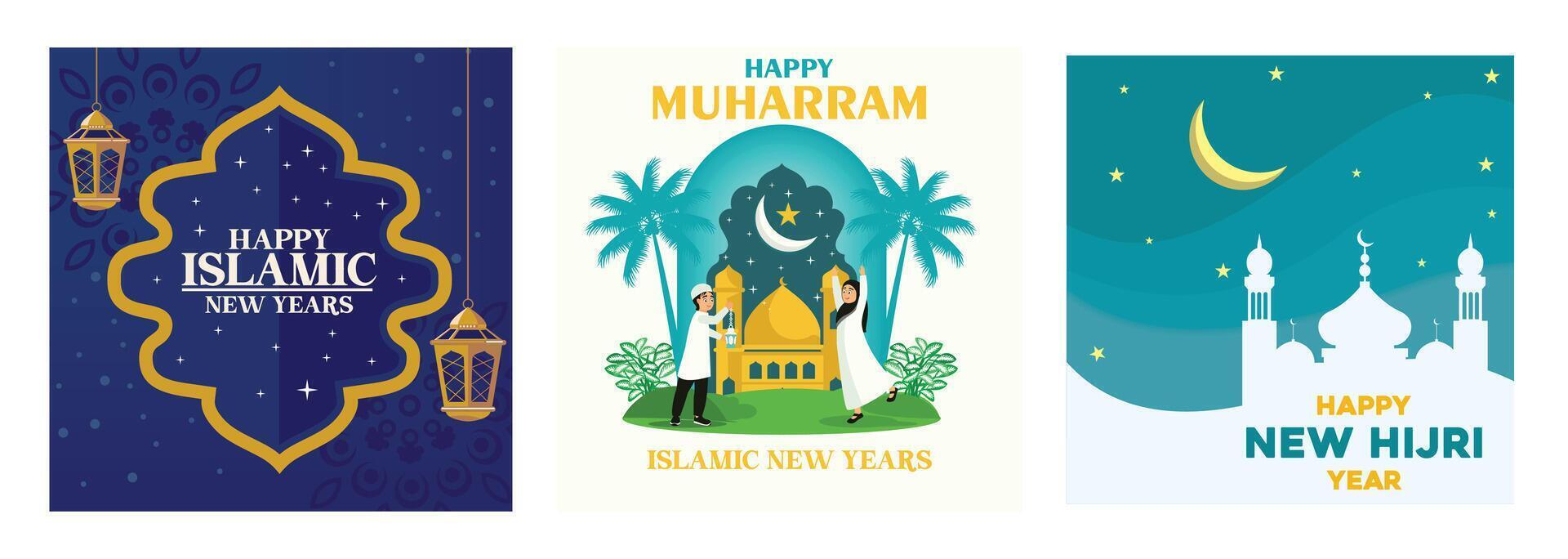 design illustrations celebrating Islamic New Year and Muharram holiday themes. vector