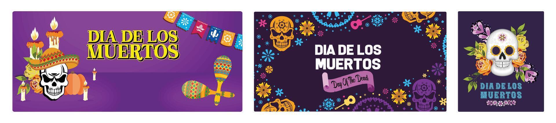 Dia De Los Muertos celebrations feature human skulls painted with colorful flowers. vector