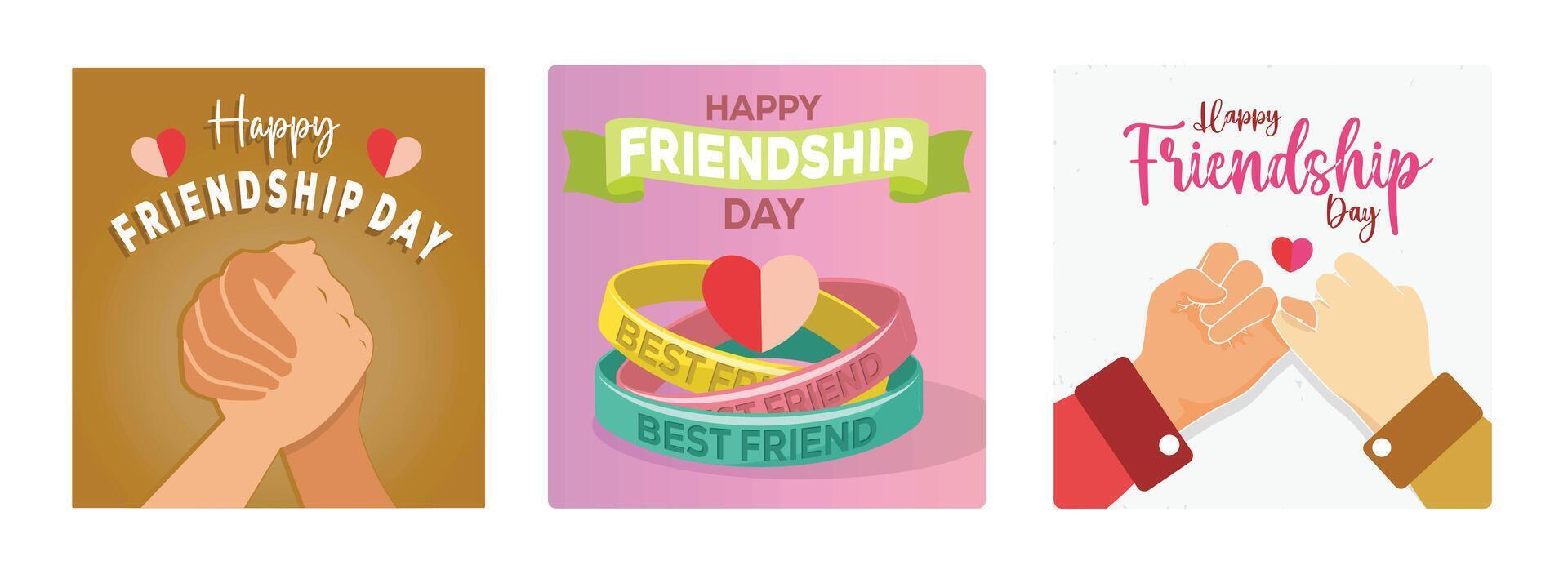 Celebrate Friendship Day with different rubber bracelets for best friends. vector