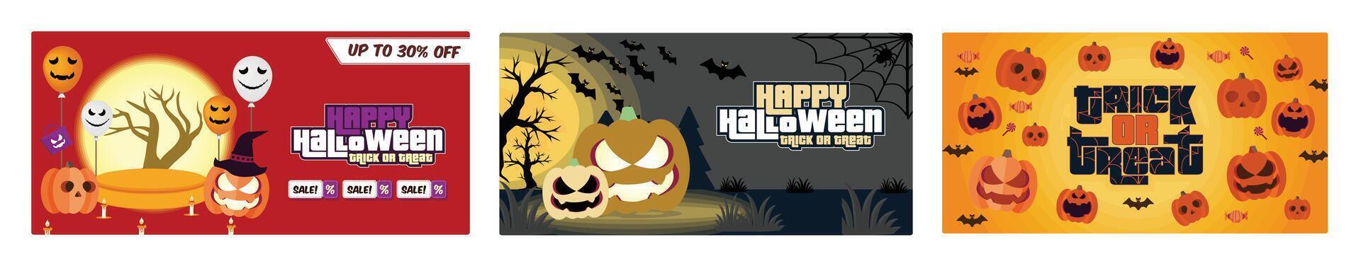 A spooky Halloween party featuring pumpkins and bats by the light of a full moon. vector