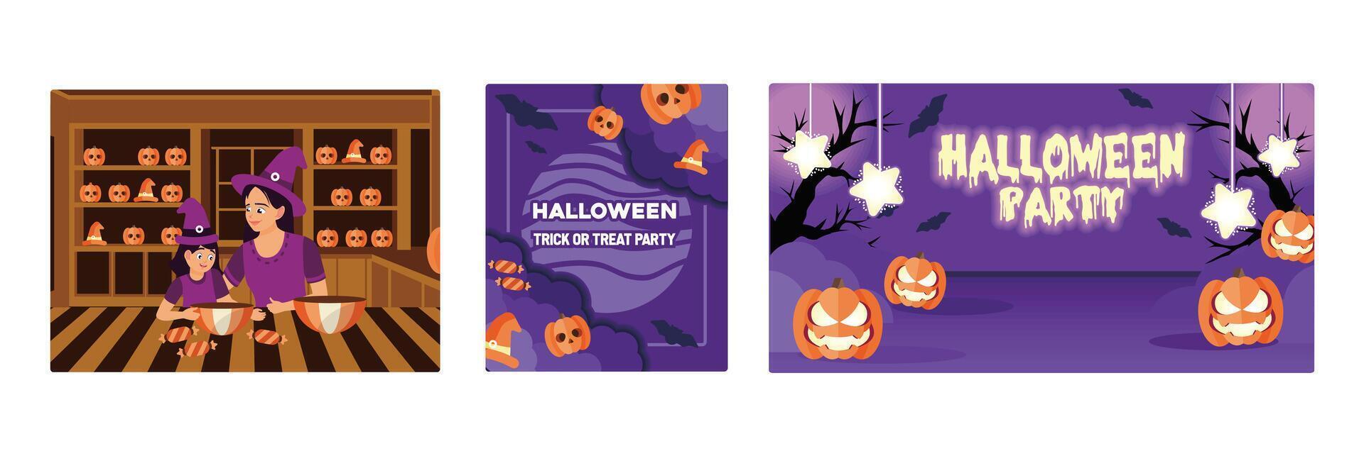 A festive Halloween party with Jack O Lantern and elements. vector