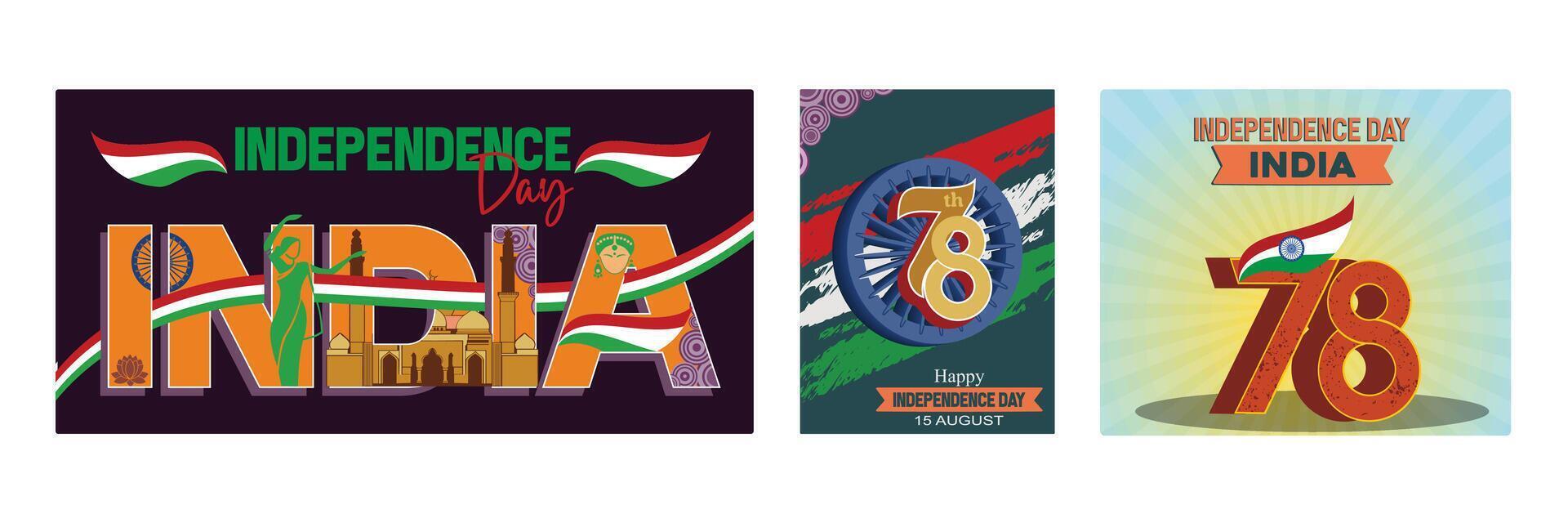 Celebrating 78th Independence Day of India. Indian Flag with Ashoka Chakra. vector