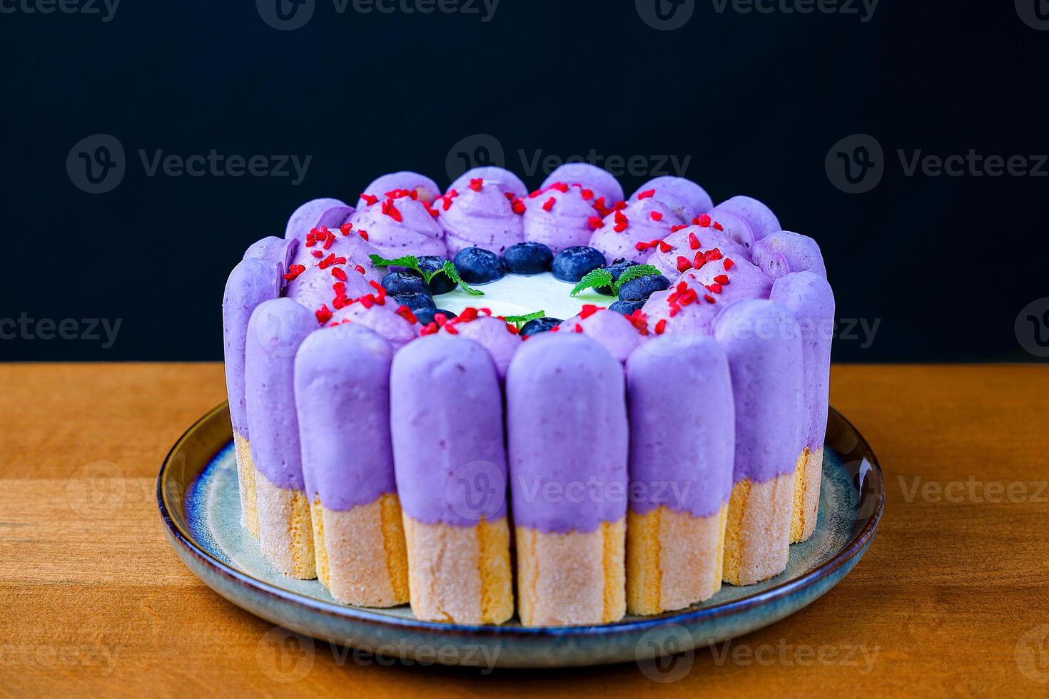 Blueberry Tiramisu Dessert with Cream and Glaze photo