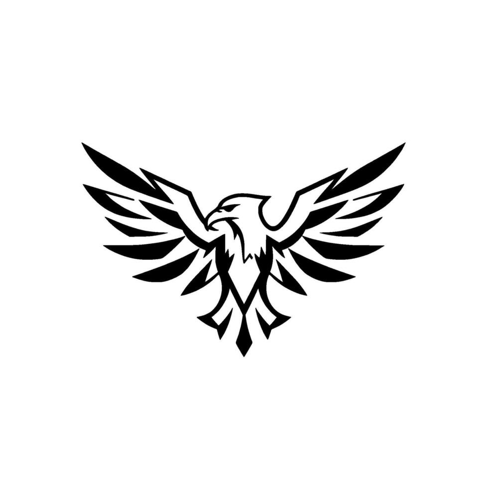 Bold Black and White Eagle , Wings Spread in Flight, Isolated on White Background. vector