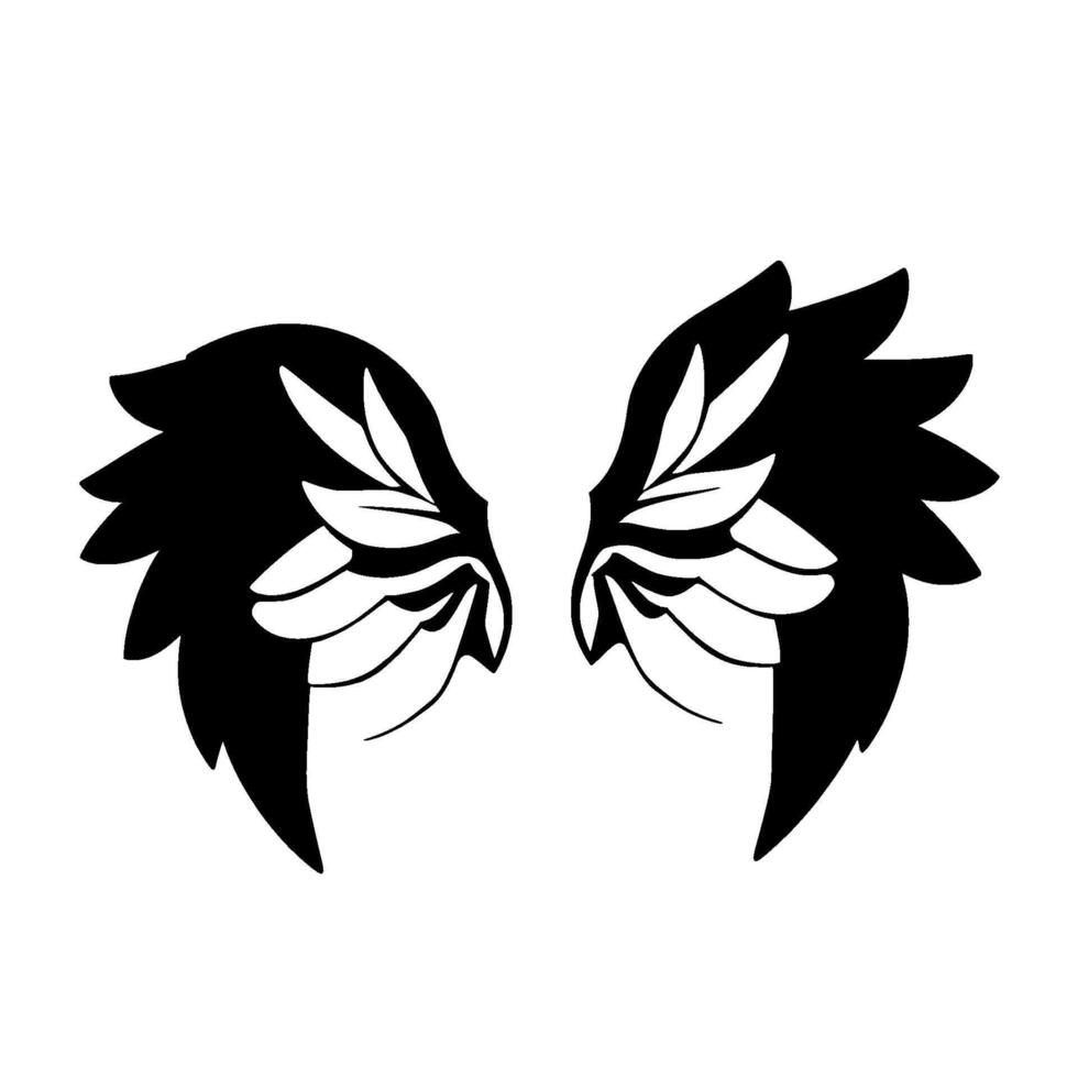 Black and White Angel Wings Illustration on a White Background, Detailed Feather , Symmetric Composition vector
