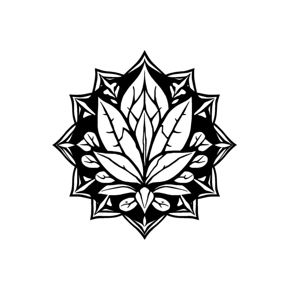 Intricate Black and White Mandala Featuring a Floral Arrangement, Symbolizing Harmony and Balance, Isolated on a Clean White Background. vector