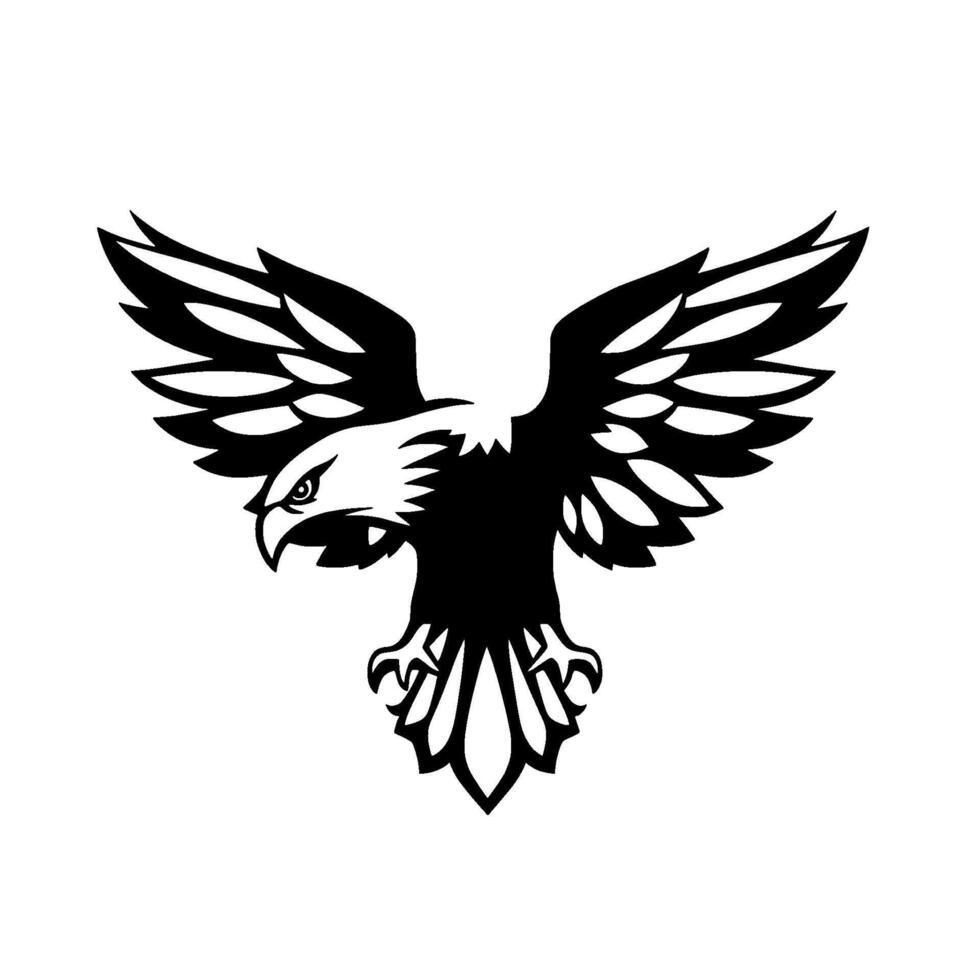 Powerful Black and White Eagle with Wings Spread, Fierce Gaze, Symbolic, Emblematic Silhouette vector