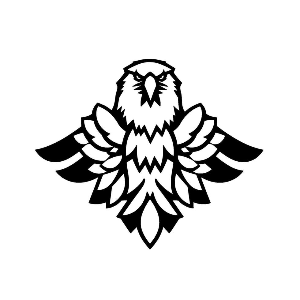 illustration of a majestic eagle in striking black and white, with spread wings and a fierce, intense gaze, embodying strength. vector