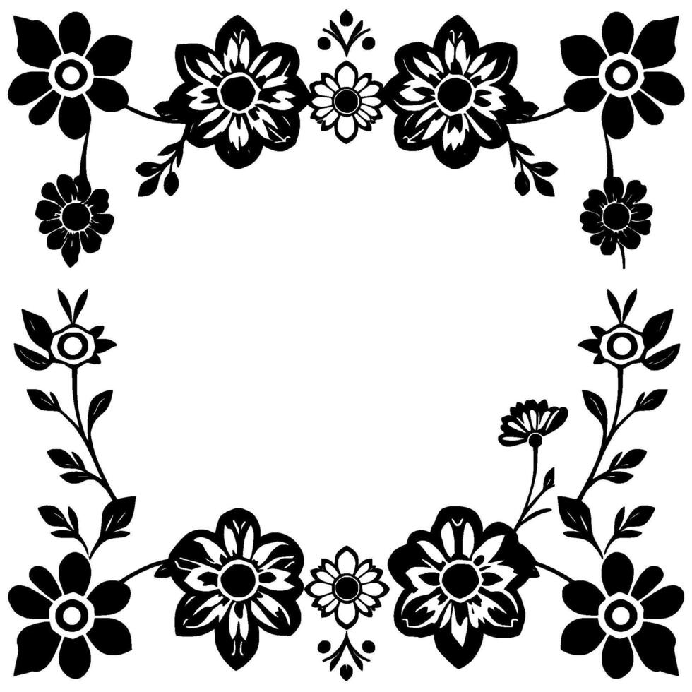 Intricate Black and White Floral Frame with Square Center, Ornamental , Botanical Elements vector