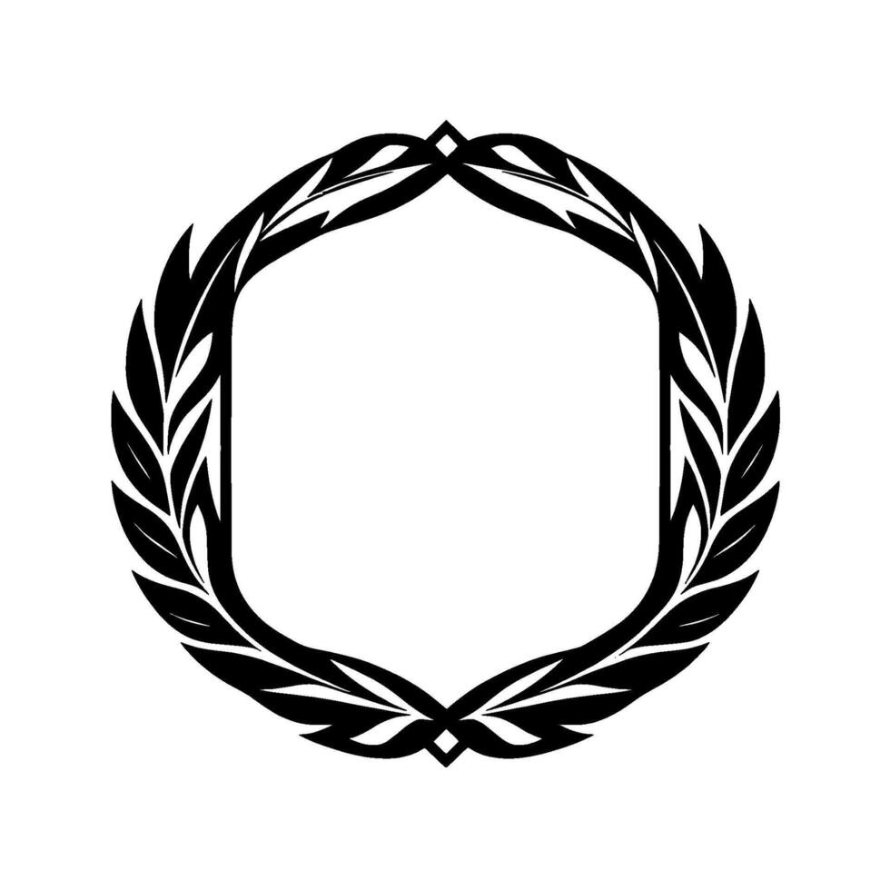 Ornate Black and White Laurel Wreath and Hexagonal Frame, Emblem, , Isolated on White Background vector