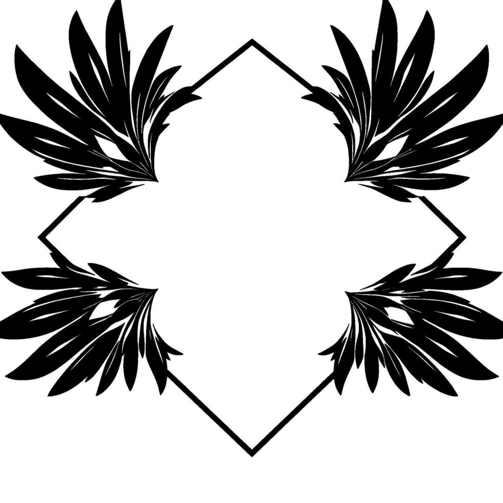 Symmetrical Black Feathered Wings Arranged in a Diamond Frame, Contrasting Bold Elements on a White Background. vector