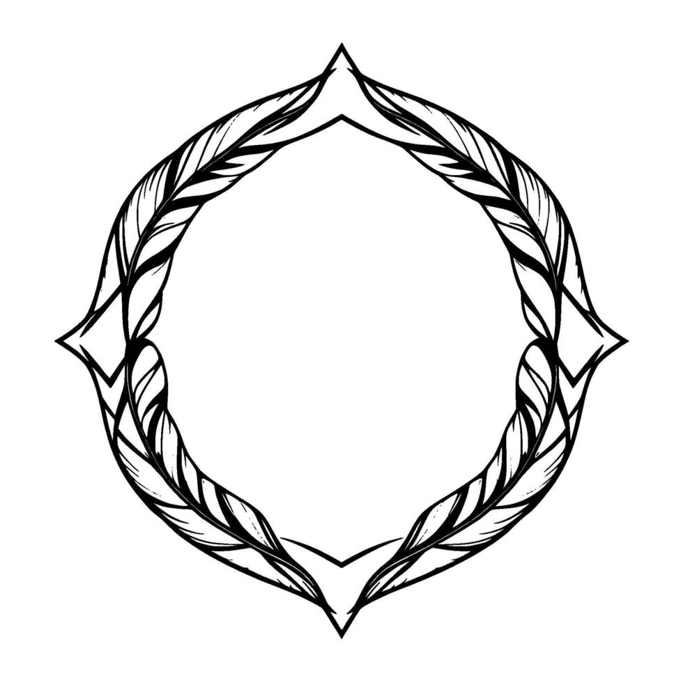 Intricate Black and White Feathered Frame Circular with Stylized Feathers, Ornamental Detailing, and Empty Center. vector