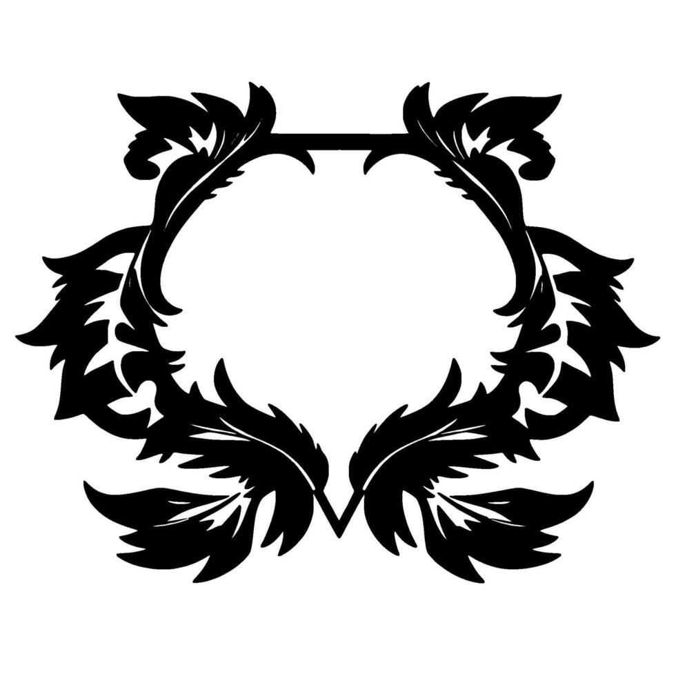 Ornate Black and White Botanical Frame Symmetrical, Decorative Floral with Leafy Details, Empty Center vector