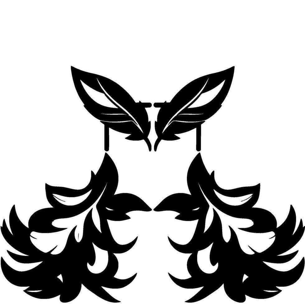 Symmetrical Black and White Composition featuring stylized feathers and foliage elements, set against a diamond backdrop. vector