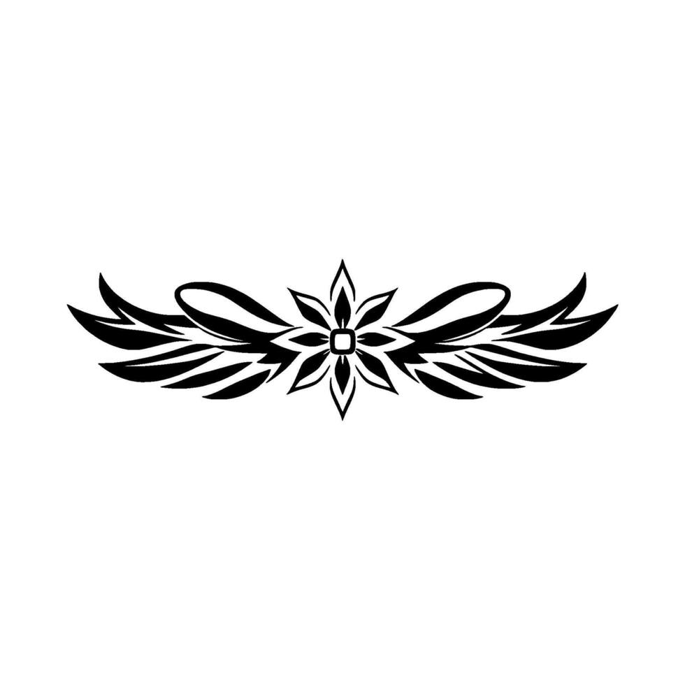 Symmetrical Black Floral Ornament with WingLike Elements and Ribbon Accents on White Background vector