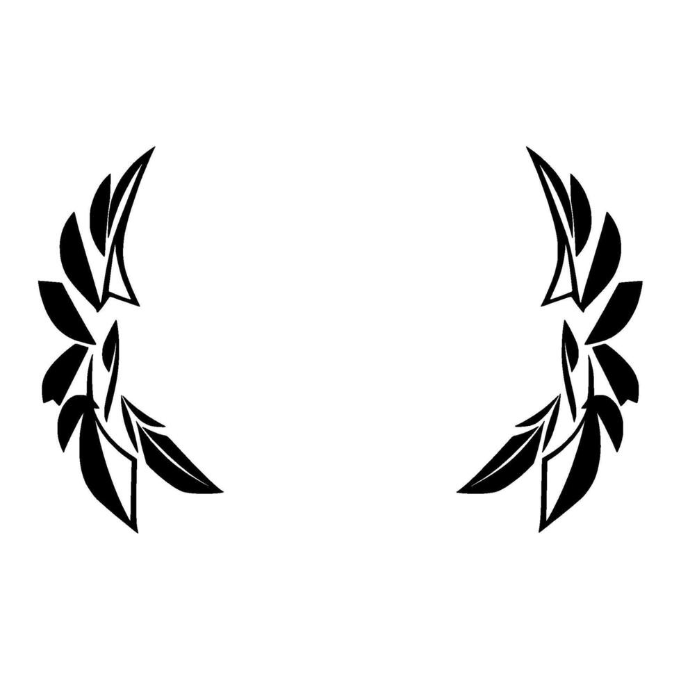 Symmetrical Black Leafy Crescent on White Background, Minimalist, Geometric, Abstract, and Emblematic. vector