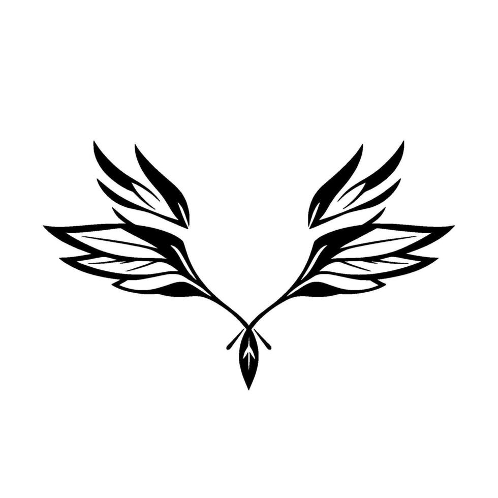 Elegant Black and White Leafy Winglike , Symmetrical and Minimalist, on a Blank White Canvas. vector