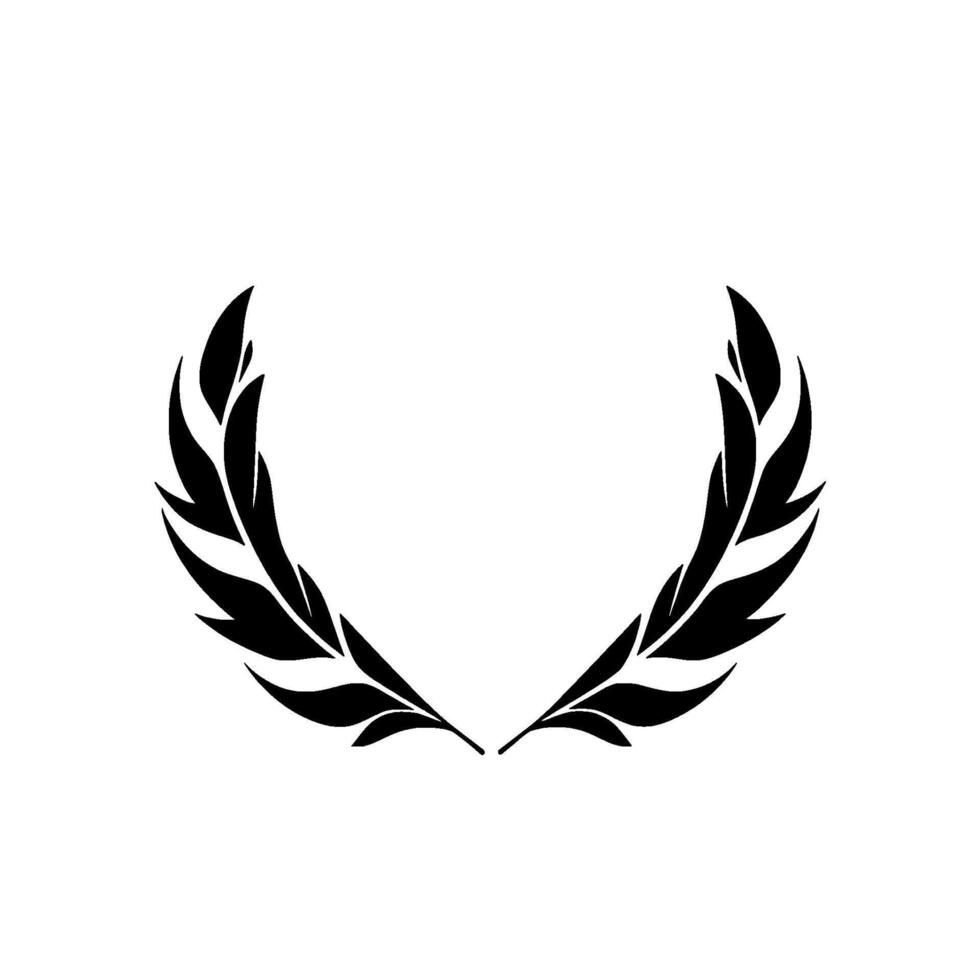 Elegant Black Laurel Wreath on White Minimalist Featuring Symmetrical, Leafy Branches for Achievement, Triumph, or Award Symbolism. vector