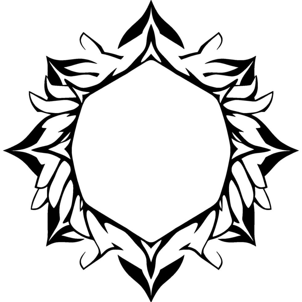 Intricate Black and White Geometric Floral Frame, Detailed symmetrical with a vacant inner space. vector
