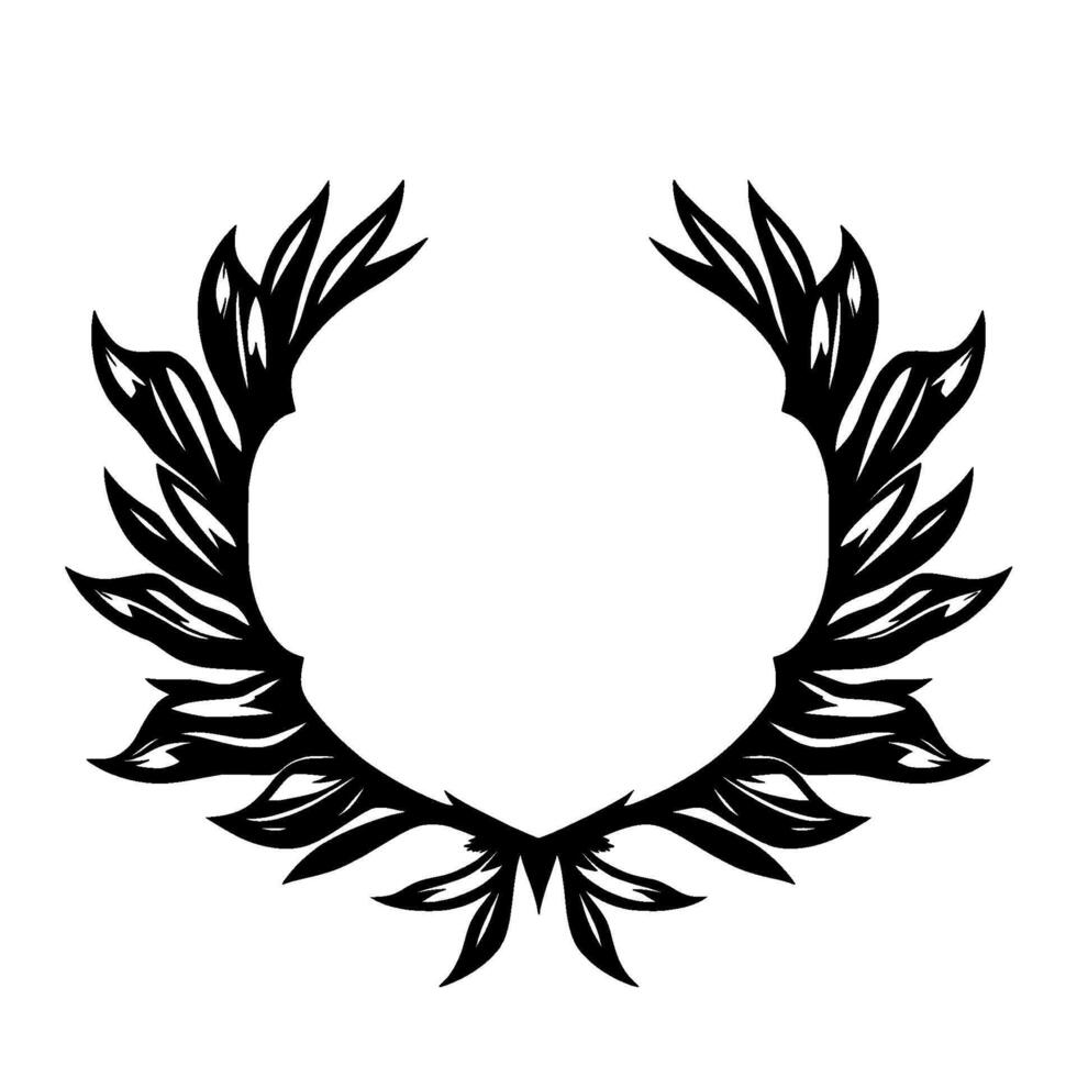 Symmetrical Black and White Laurel Wreath with Detailed Leafy Structure and Open Center on a Clean White Background. vector