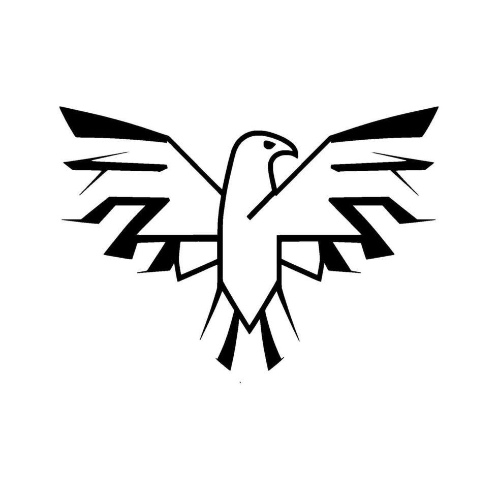 Geometric Black and White Eagle Modern Depicting Bird in Flight with Angular Wings and Sharp Lines on White Background. vector