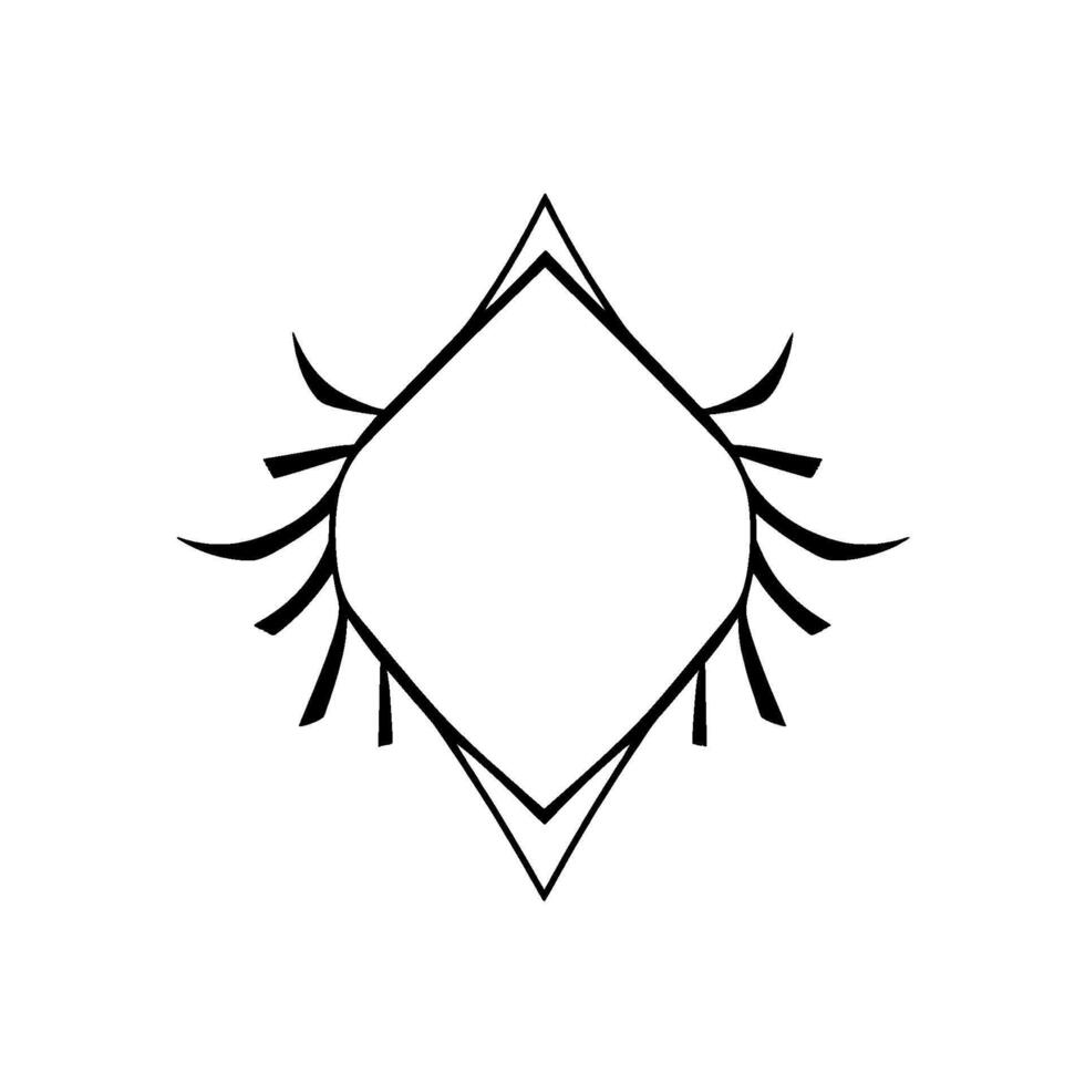 Abstract geometric artwork featuring a diamondshaped frame with stylized spiky elements emanating from its sides, set against a clean white background. vector