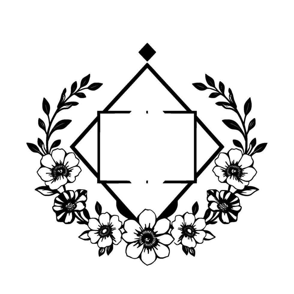 Floral Geometric Frame a symmetrical of flowers and foliage embellishing a diamondsquare structure, perfect for invitations or elegant branding. vector