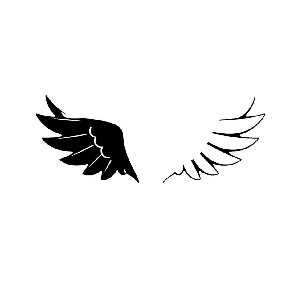 Symmetrical Silhouette of Angel Wings One Solid Black and the Other Outlined in White, Set Against a Clean White Background. vector