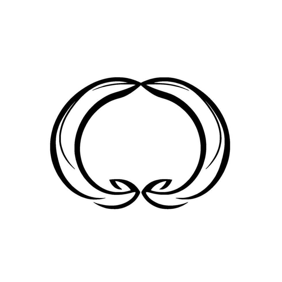 Minimalist Black and White Emblem Featuring Two Intertwined LeafLike Arcs with a Central Empty Space, Emphasizing Symmetry and Natural Forms. vector