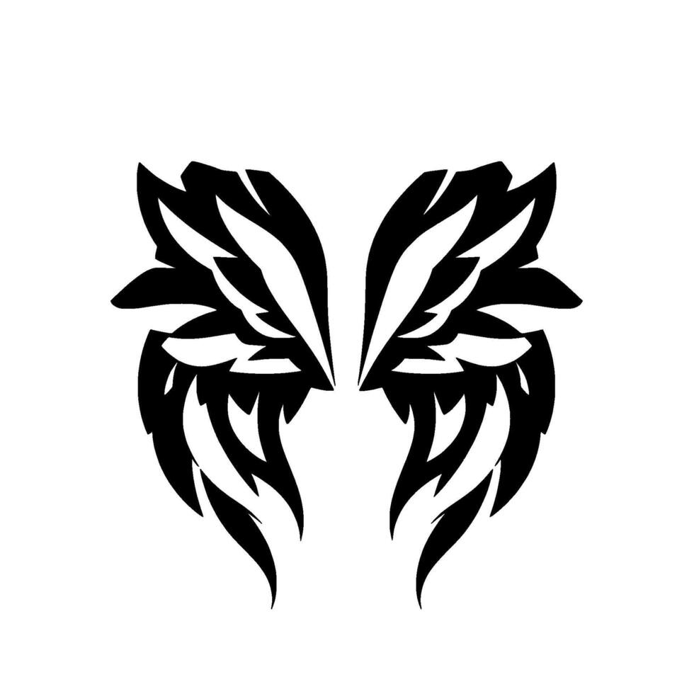 Symmetrical black and white featherlike wings , evoking a sense of freedom, elegance, and artistic flair on white background. vector