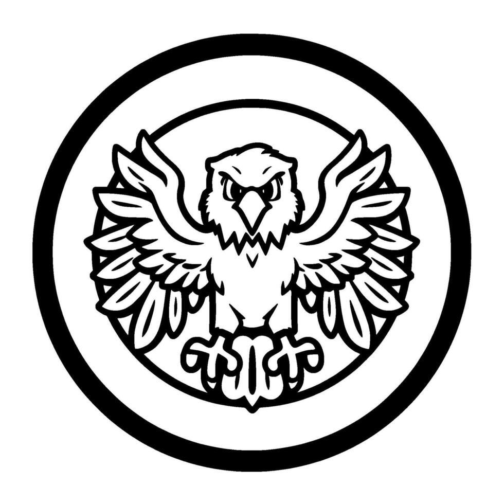 Stylized, Bold Eagle Emblem in a Concentric Circle Monochromatic Depicting Strength and Authority. vector