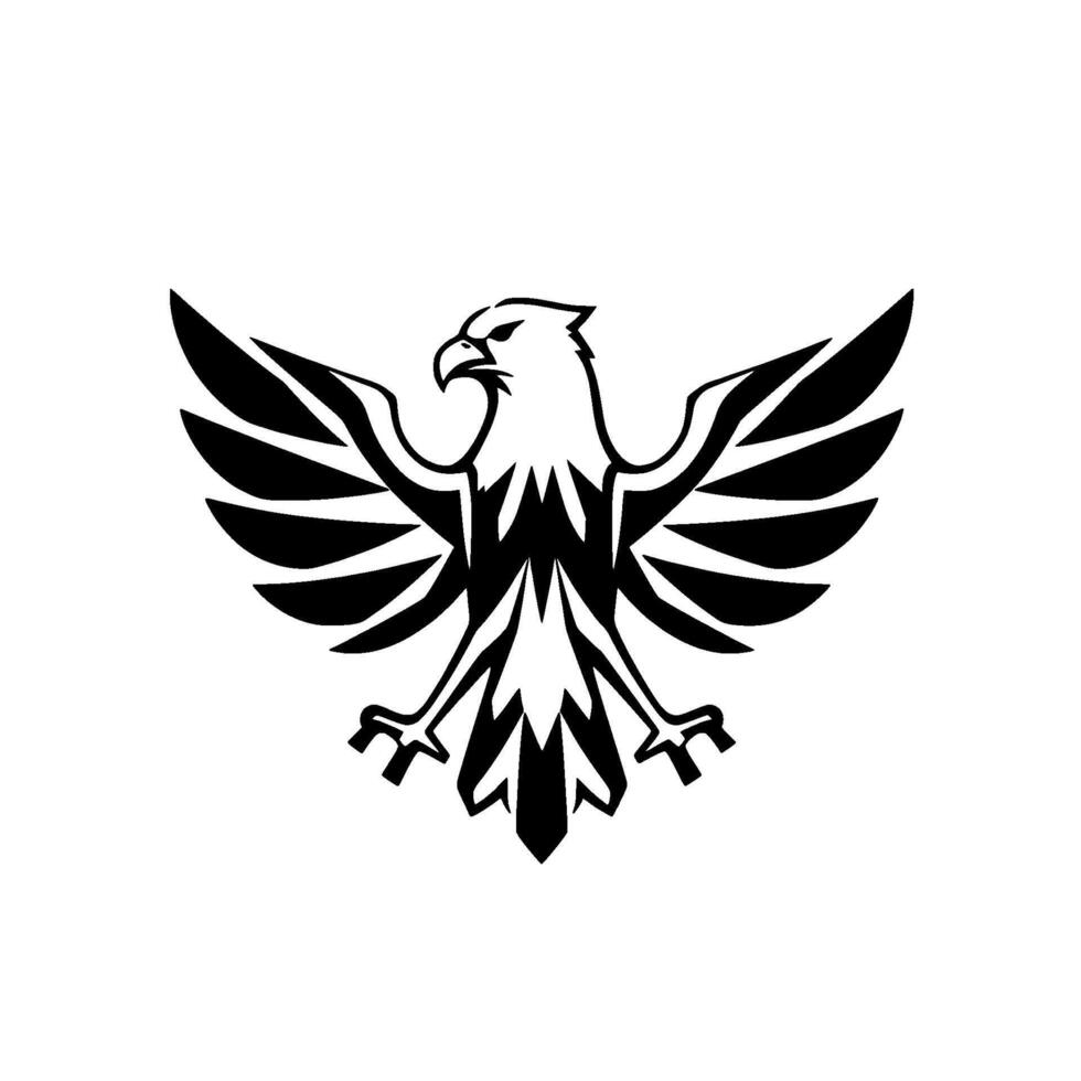 Majestic Black and White Eagle Emblem Wings Spread, Facing Forward, Bold, Iconic on White Background vector