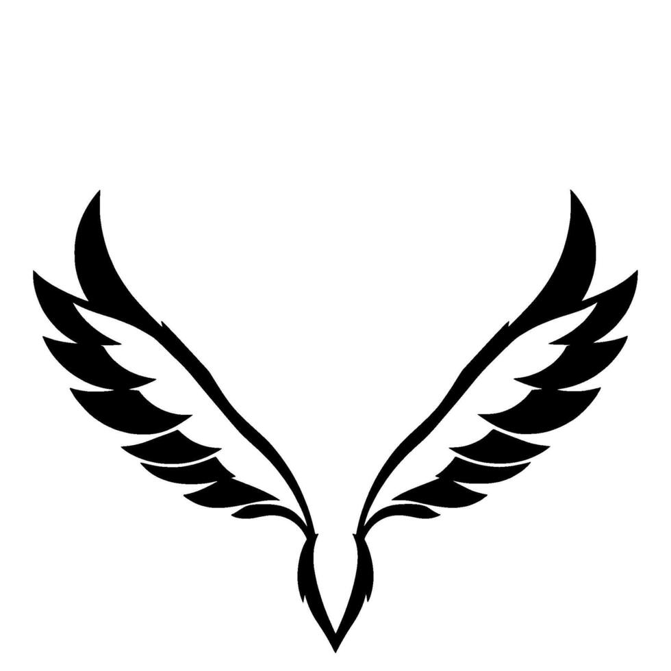 Symmetrical Black Wings on White Background, Minimalist , Representation of Freedom and Flight. vector