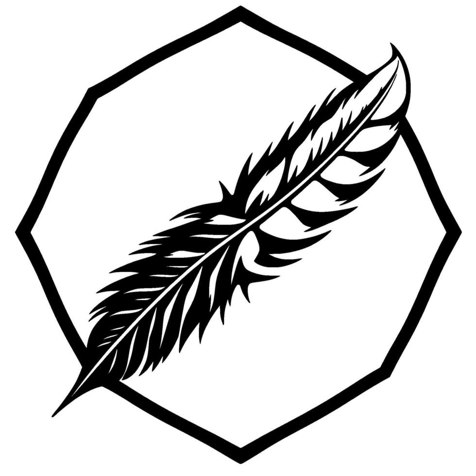 Bold Black Feather Within a Geometric Decagon A Minimalist . vector