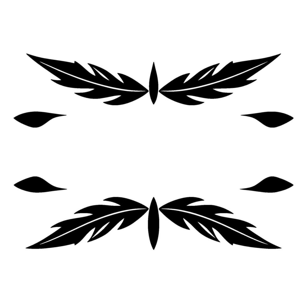 Symmetrical Black Feather and Leaf on White, Abstract Aesthetic Composition. Decorative Illustration. vector
