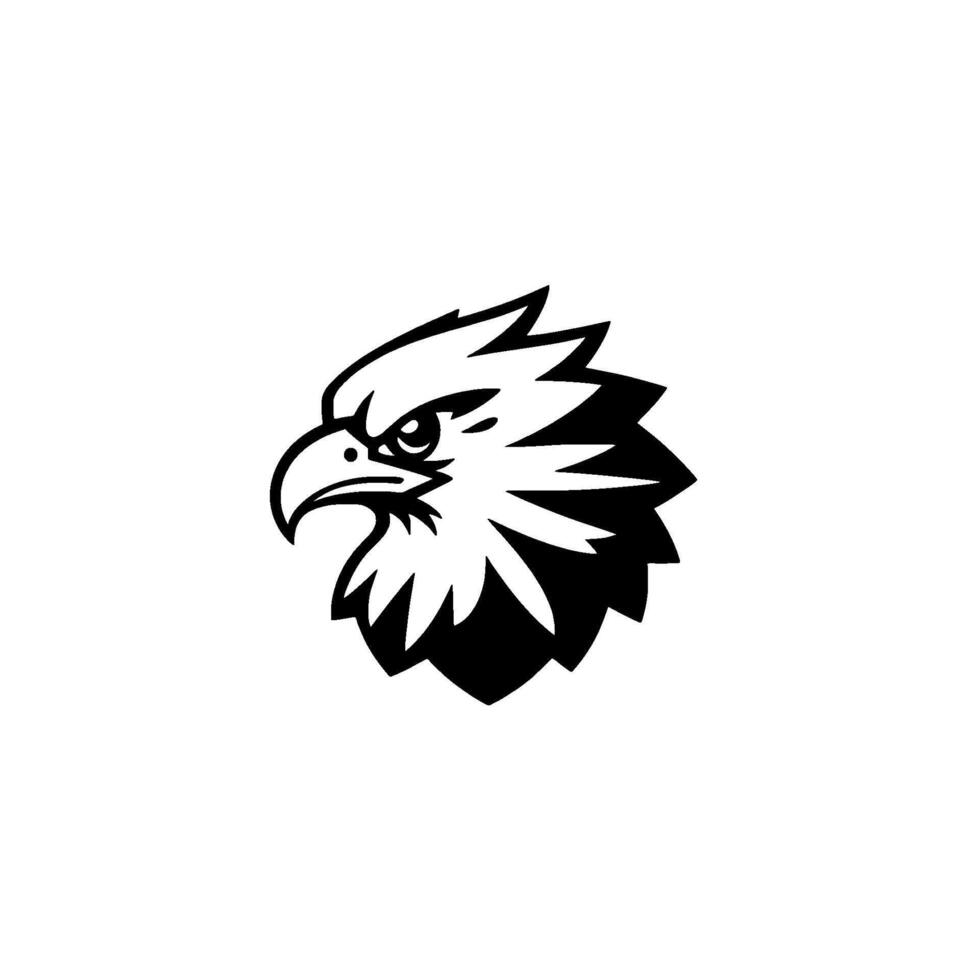Bold Silhouette Illustration of an Eagles Head, Intense Gaze, Black and White , Against a Clean White Backdrop. vector