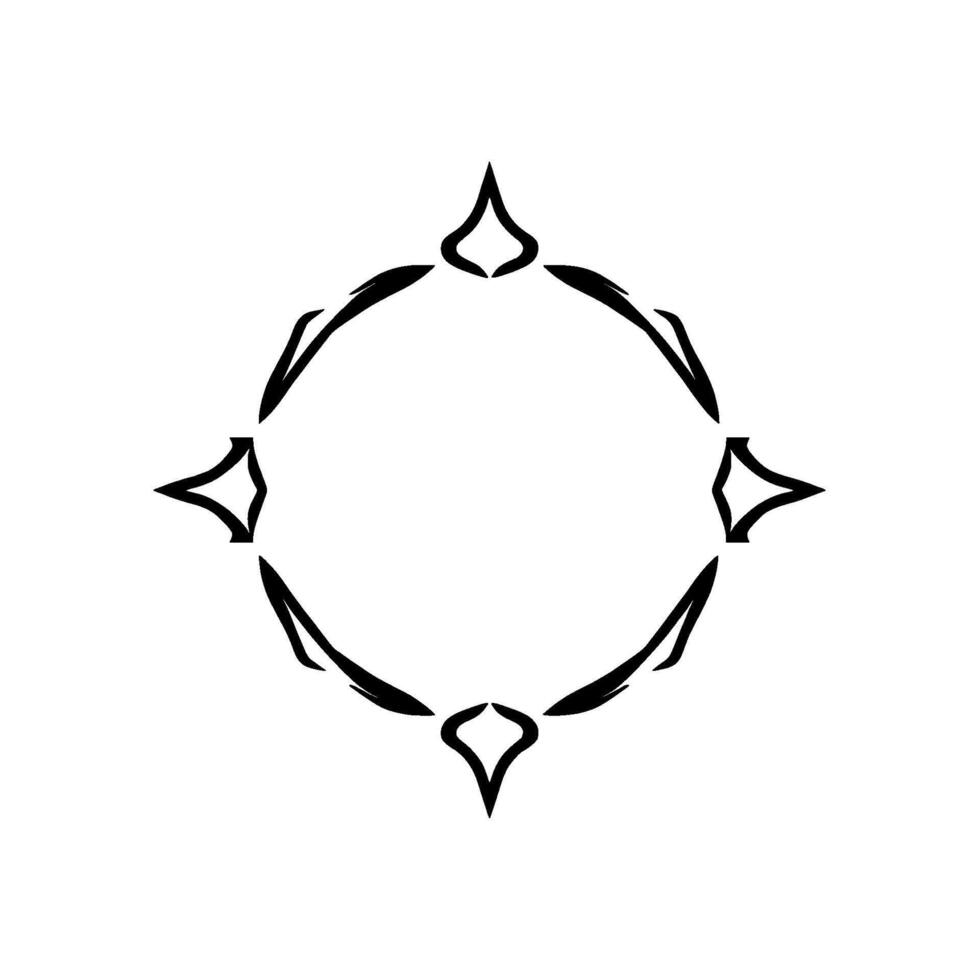Abstract Black Geometric Emblem with Starlike Designs and Curved Lines on White Background vector