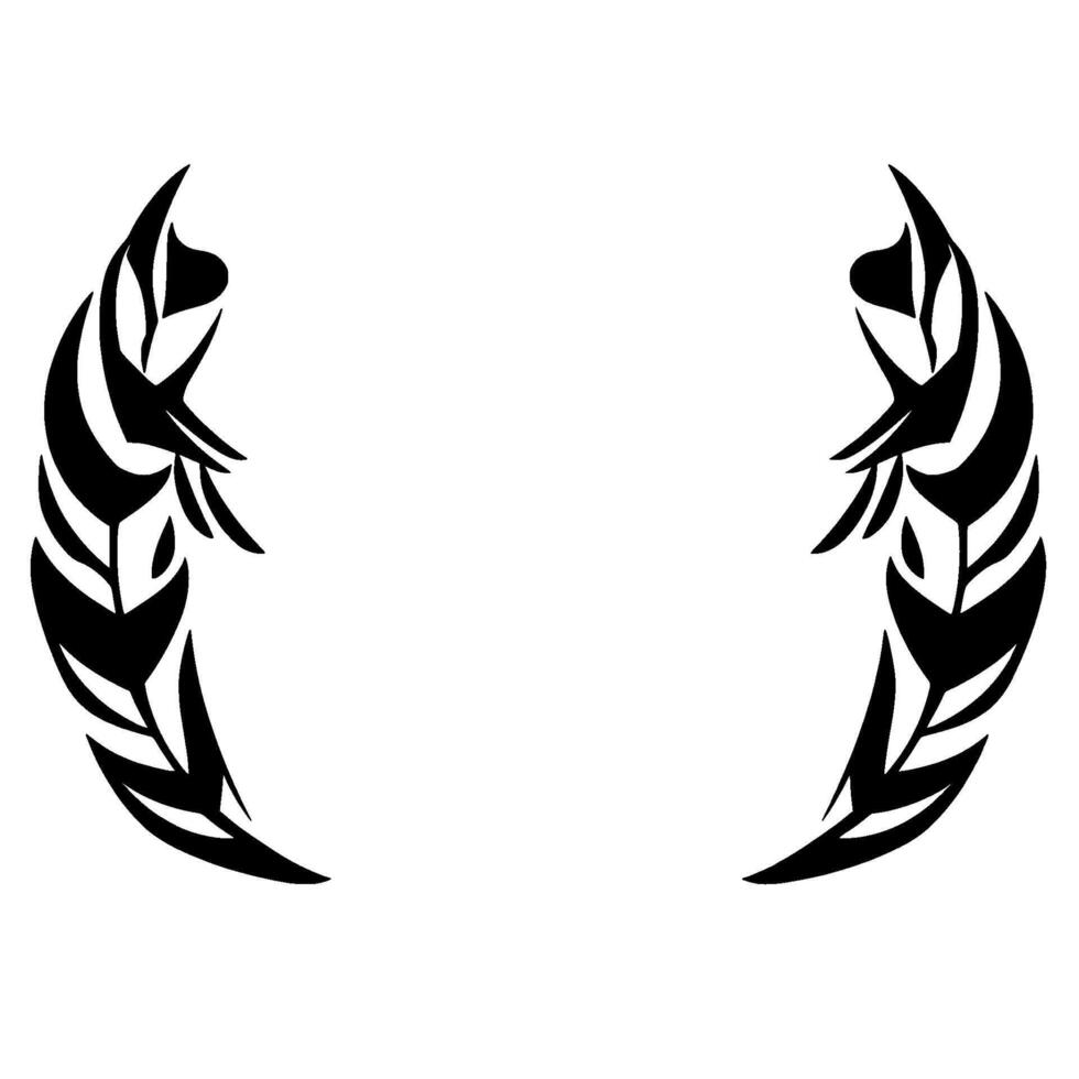 Symmetrical Black Leaflike Silhouette Pattern on White Background, Forming a Curved Resembling Decorative Elements or Wings. vector