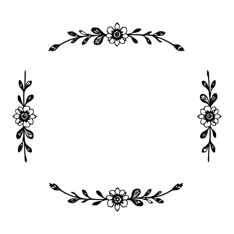 Elegant Floral Border Frame with Botanical Elements in Black and White, Creating a Delicate . vector