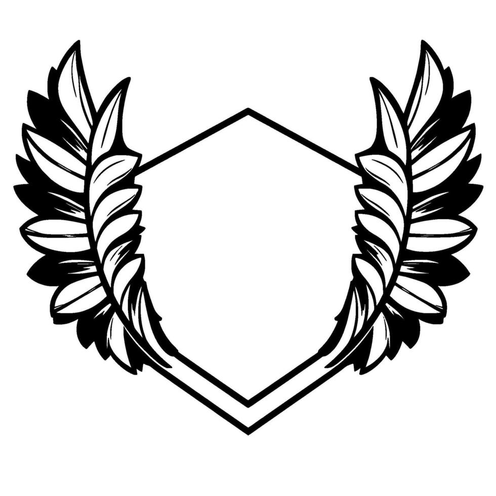 Monochromatic Crest Wings Frame a Geometric Hexagon, Creating a Clean, Symbolic with Shadow and Contrast. vector