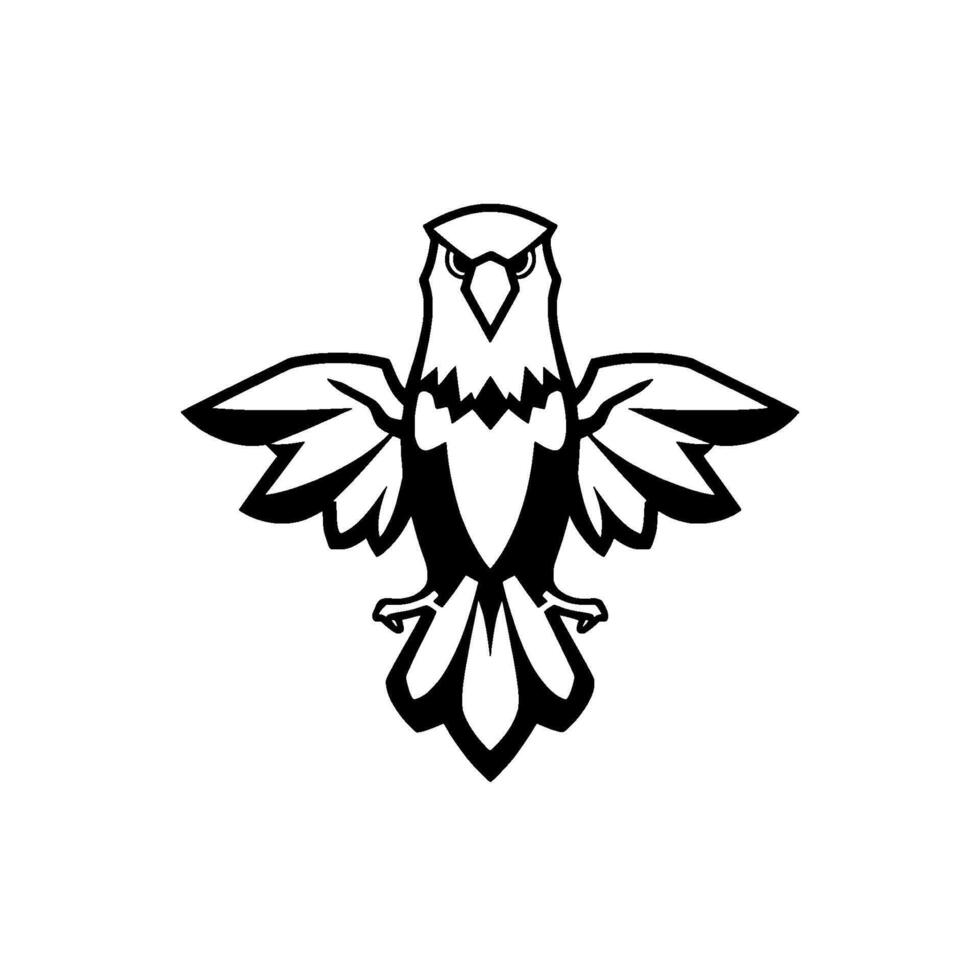 Bold Black and White of Eagle with Spread Wings, Strong Stance, Sharp Eyes, Detailed Feathers on White Background, Modern . vector