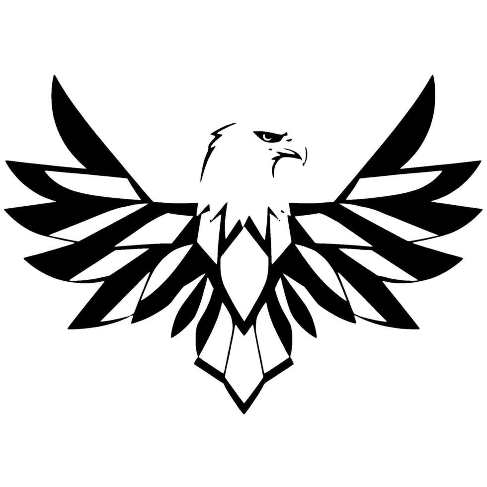 Striking Black White Geometric Eagle with Outspread Wings and Intense Gaze, Isolated on White. vector