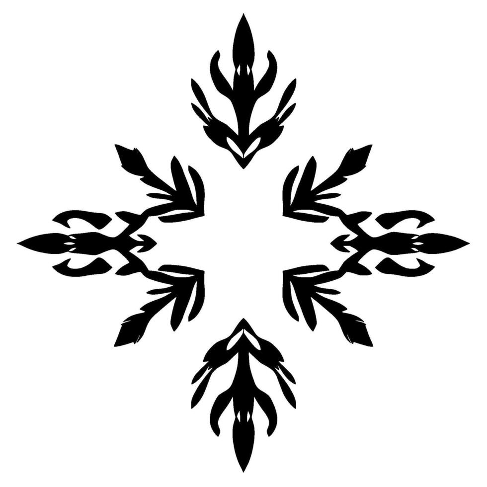Symmetrical black floral on white background, abstract and ornamental, evoking a sense of order and balance with sharp edges. vector