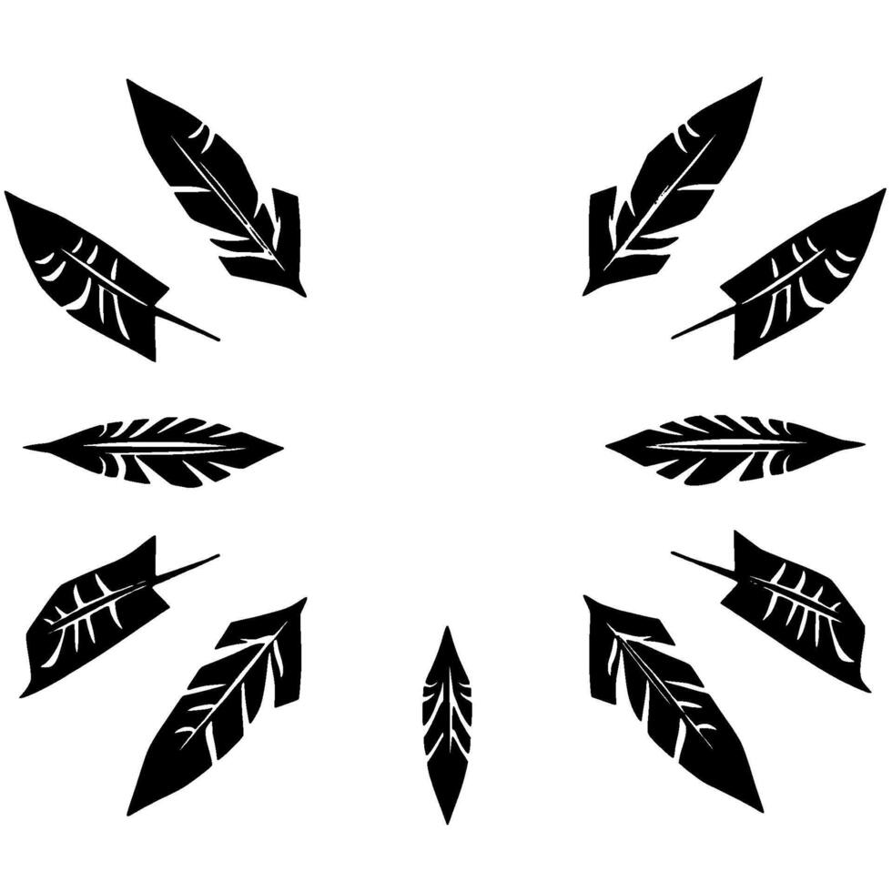 Stylized Black Feathers Radiating Outward, Symbolic of Freedom, Direction, and on a White Background vector