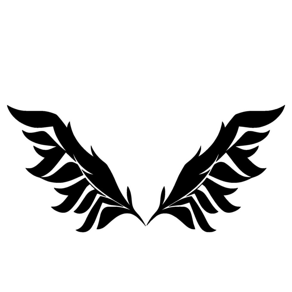 Symmetric Black Feathered Wing on White Background Minimalist Symbol of Freedom, Grace and Elegance vector