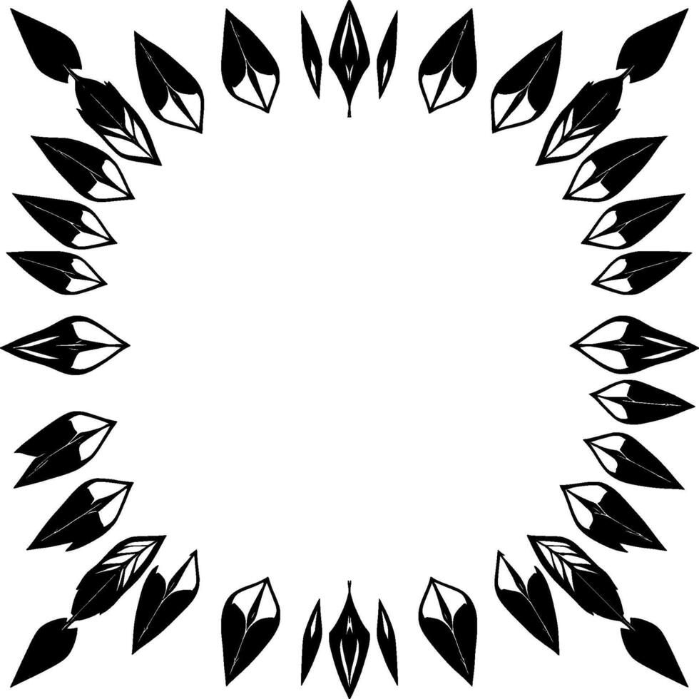 Stylized Black and White Leafy Circle Composition, Minimalist with Botanical Elements Framing Empty Center vector