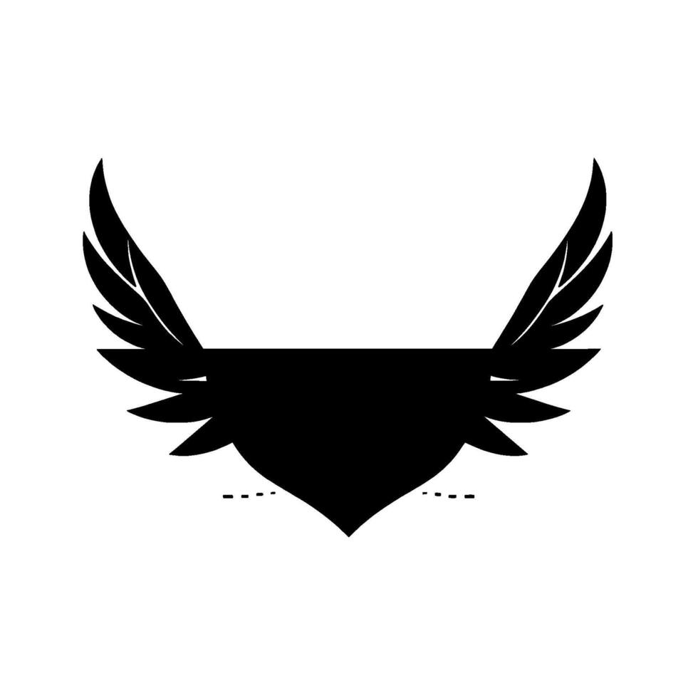 Symmetrical Black Wings Above a HeartShaped Emblem on a White Background, Modern Heraldic . vector