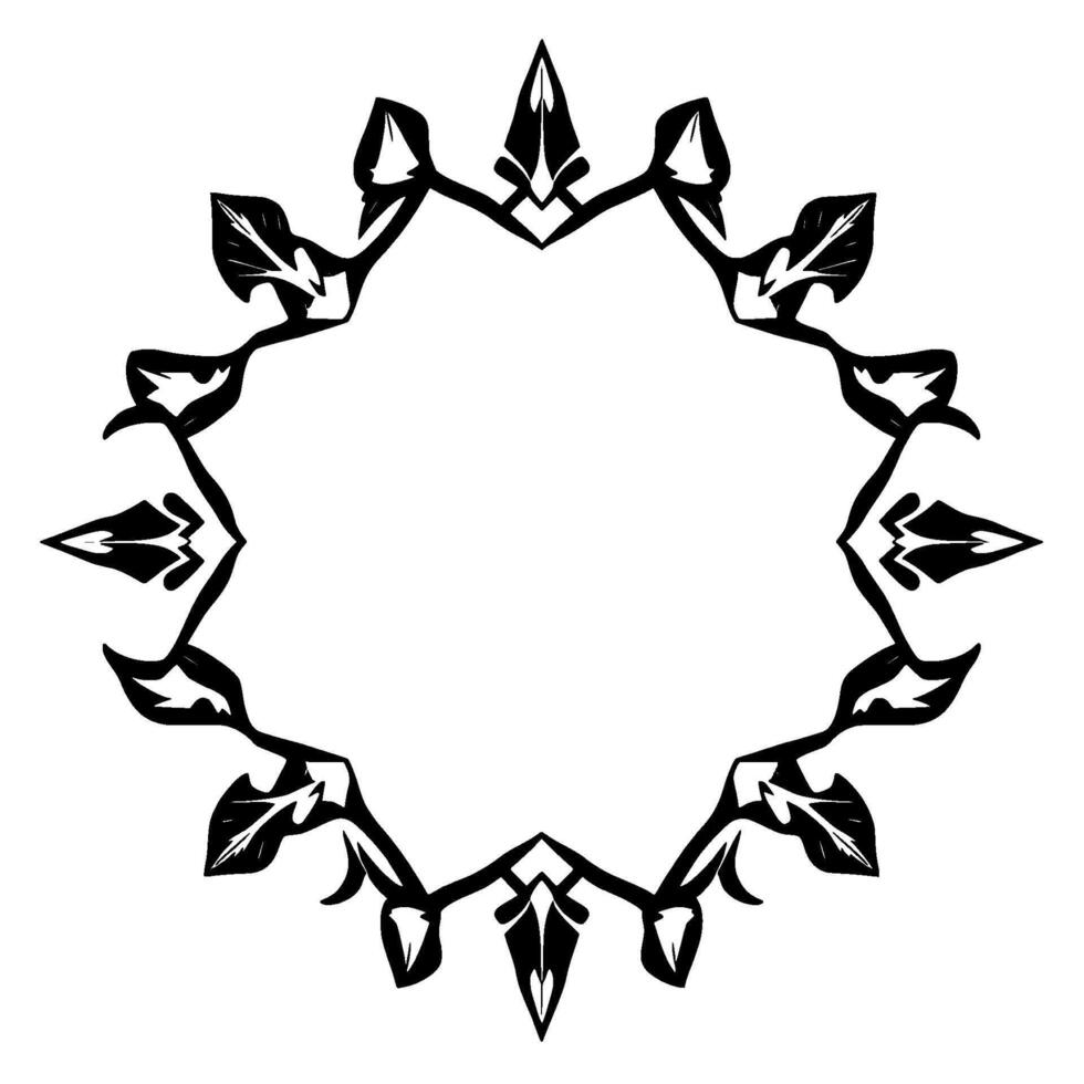Ornate Black and White Circular Floral with Geometric Elements, Creating a Border or Frame Effect on a White Background. vector
